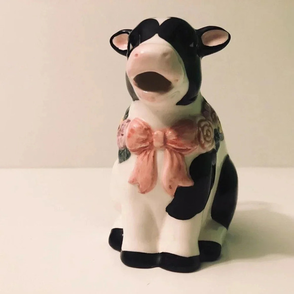 Giftcraft Cow Creamer Pitcher 4.5 Inch Tall Floral Figurine - Picture 5 of 13